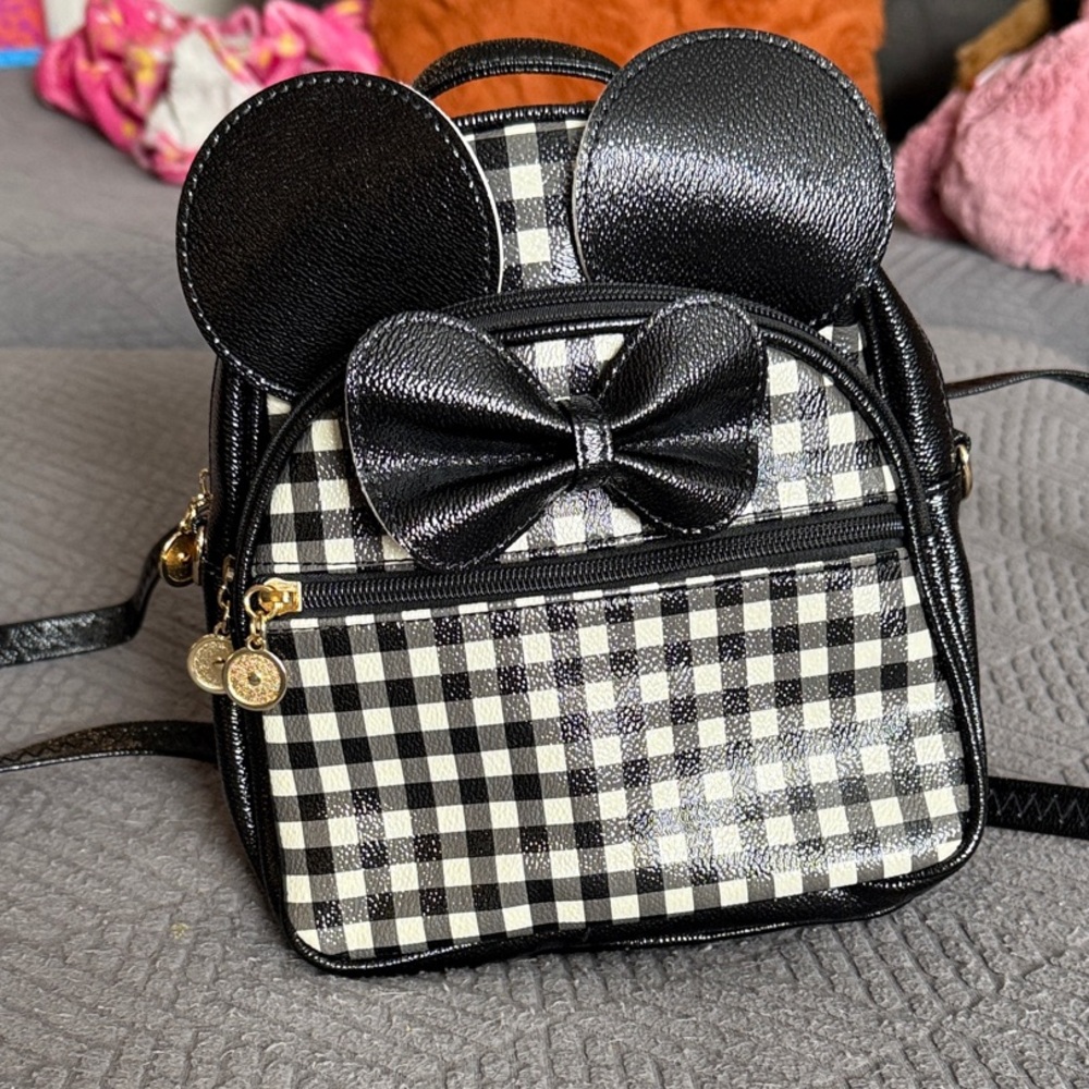 Chic Black and White Checkered Backpack with Bow